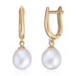 Øreringer 14K gult gull med oval FVP oval perle 7,5-8 mm - 47628