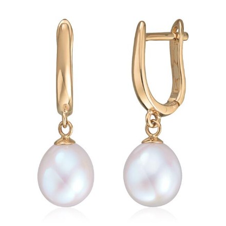 Øreringer 14K gult gull med oval FVP oval perle 7,5-8 mm - 47628 Øreringer 14K gult gull med oval FVP oval perle 7,5-8 mm - 47628