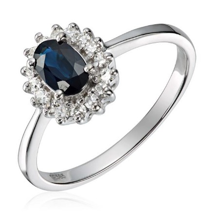 Diamantring Rosett i hvitt gull med safir og 0,16ct W-SI - 57286 Diamantring Rosett i hvitt gull med safir og 0,16ct W-SI - 57286