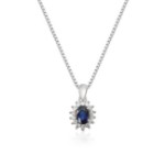 Diamantsmykke Rosett med 0,14ct WSI og safir i hvitt gull 14 kt - 27224