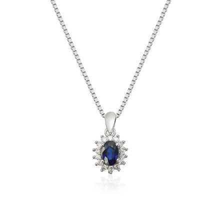 Diamantsmykke Rosett med 0,14ct WSI og safir i hvitt gull 14 kt - 27224 Diamantsmykke Rosett med 0,14ct WSI og safir i hvitt gull 14 kt - 27224