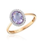 Gullring rosett i 14 kt med ametyst og zirkonia - 57553