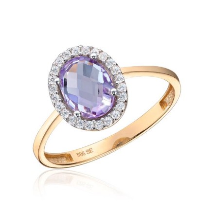 Gullring rosett i 14 kt med ametyst og zirkonia - 57553 Gullring rosett i 14 kt med ametyst og zirkonia - 57553