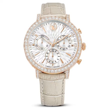 Swarovski klokke Matrix Tennis Chrono watch, Swiss Made, Leather strap, Beige, Rose gold-tone finish - 5702849 Swarovski klokke Matrix Tennis Chrono watch, Swiss Made, Leather strap, Beige, Rose gold-tone finish - 5702849