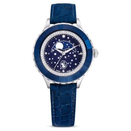 Swarovski klokke Octea Moon watch Swiss Made, Moon, Leather strap, Blue, Stainless steel - 5677494 Swarovski klokke Octea Moon watch Swiss Made, Moon, Leather strap, Blue, Stainless steel - 5677494
