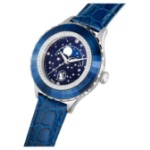 Swarovski klokke Octea Moon watch Swiss Made, Moon, Leather strap, Blue, Stainless steel - 5677494