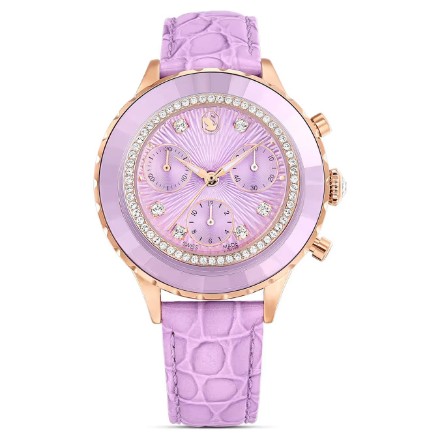 Swarovski klokke Octea Chrono watch Swiss Made, Leather strap, Purple, Rose gold-tone finish - 5690804 Swarovski klokke Octea Chrono watch Swiss Made, Leather strap, Purple, Rose gold-tone finish - 5690804