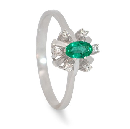 Diamantring i gull 0,06 ct W-SI og smaragd-70286 Diamantring i gull 0,06 ct W-SI og smaragd-70286