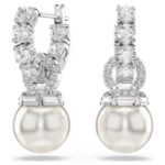 Swarovski øredobber Matrix drop earrings Crystal pearl, Round cut, White, Rhodium plated - 5691716