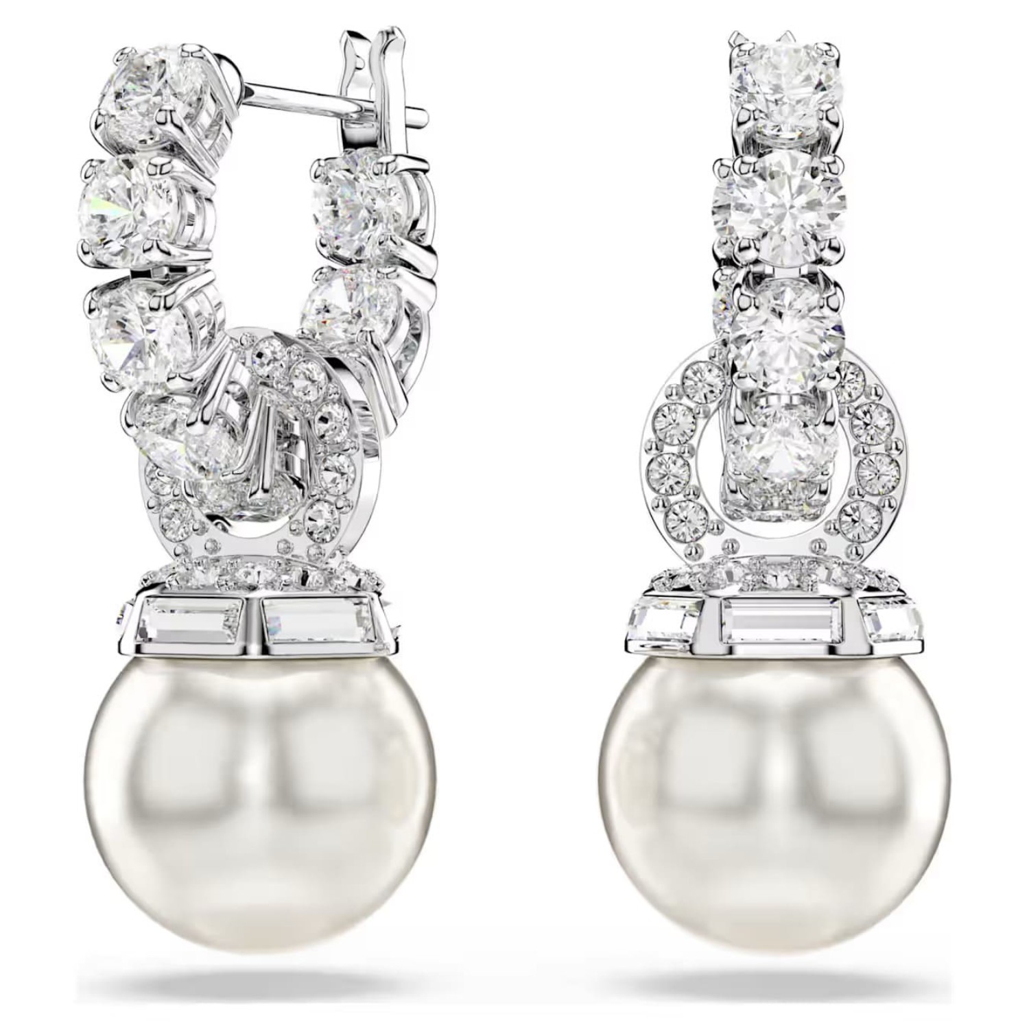Swarovski øredobber Matrix drop earrings Crystal pearl, Round cut, White, Rhodium plated - 5691716