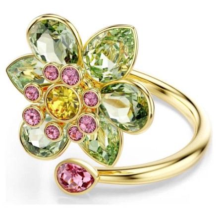 Swarovski Idyllia open ring Mixed cuts, Flower, Green, Gold-tone plated - 5721596 Swarovski Idyllia open ring Mixed cuts, Flower, Green, Gold-tone plated - 5721596