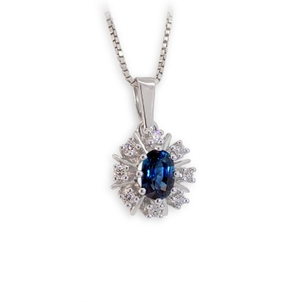 Diamantsmykke i gull med 0,12 ct TW-Si & safir -272050 Diamantsmykke i gull med 0,12 ct TW-Si & safir -272050