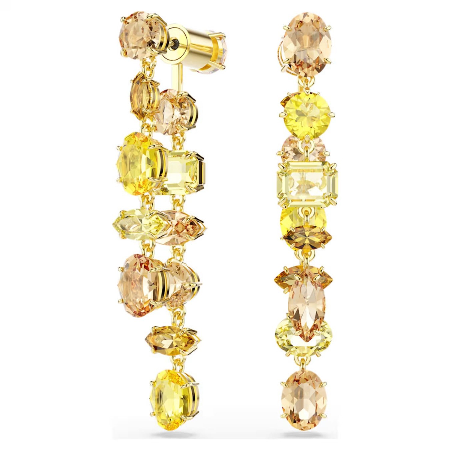 Swarovski øredobber Gema drop earrings Asymmetrical design, Mixed cuts, Long, Yellow, Gold-tone plated - 5718073