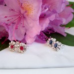 Diamantøredobber i gull 14 kt med 0,24 ct W-SI og safir - 764341s