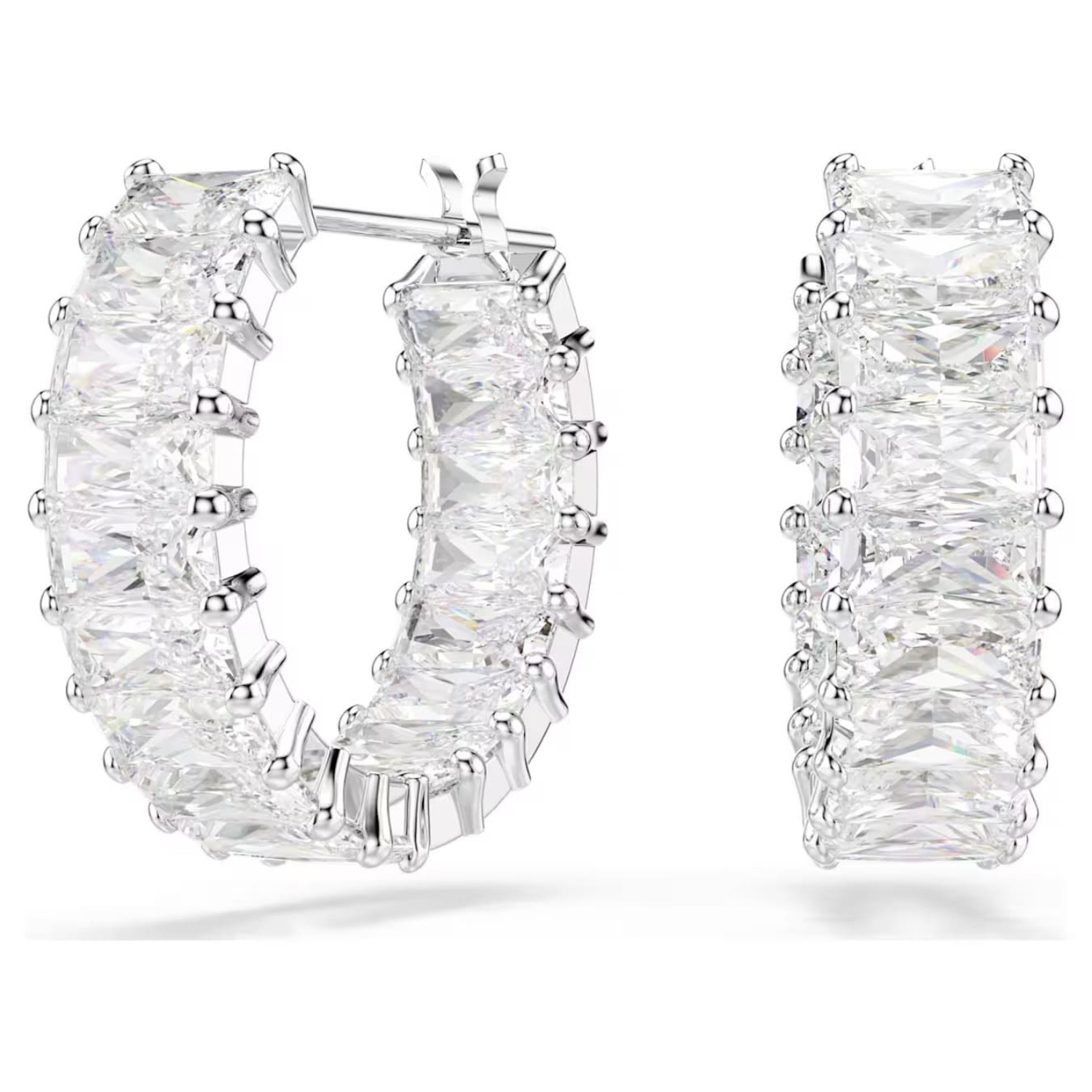 Swarovski øredobber Matrix hoop earrings Baguette cut, White, Rhodium plated - 5733397