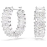 Swarovski øredobber Matrix hoop earrings Baguette cut, White, Rhodium plated - 5733397