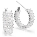 Swarovski øredobber Matrix hoop earrings Baguette cut, White, Rhodium plated - 5733397