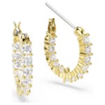 Swarovski øredobber Matrix Vittore hoop earrings Round cut, White, Gold-tone plated - 5733398