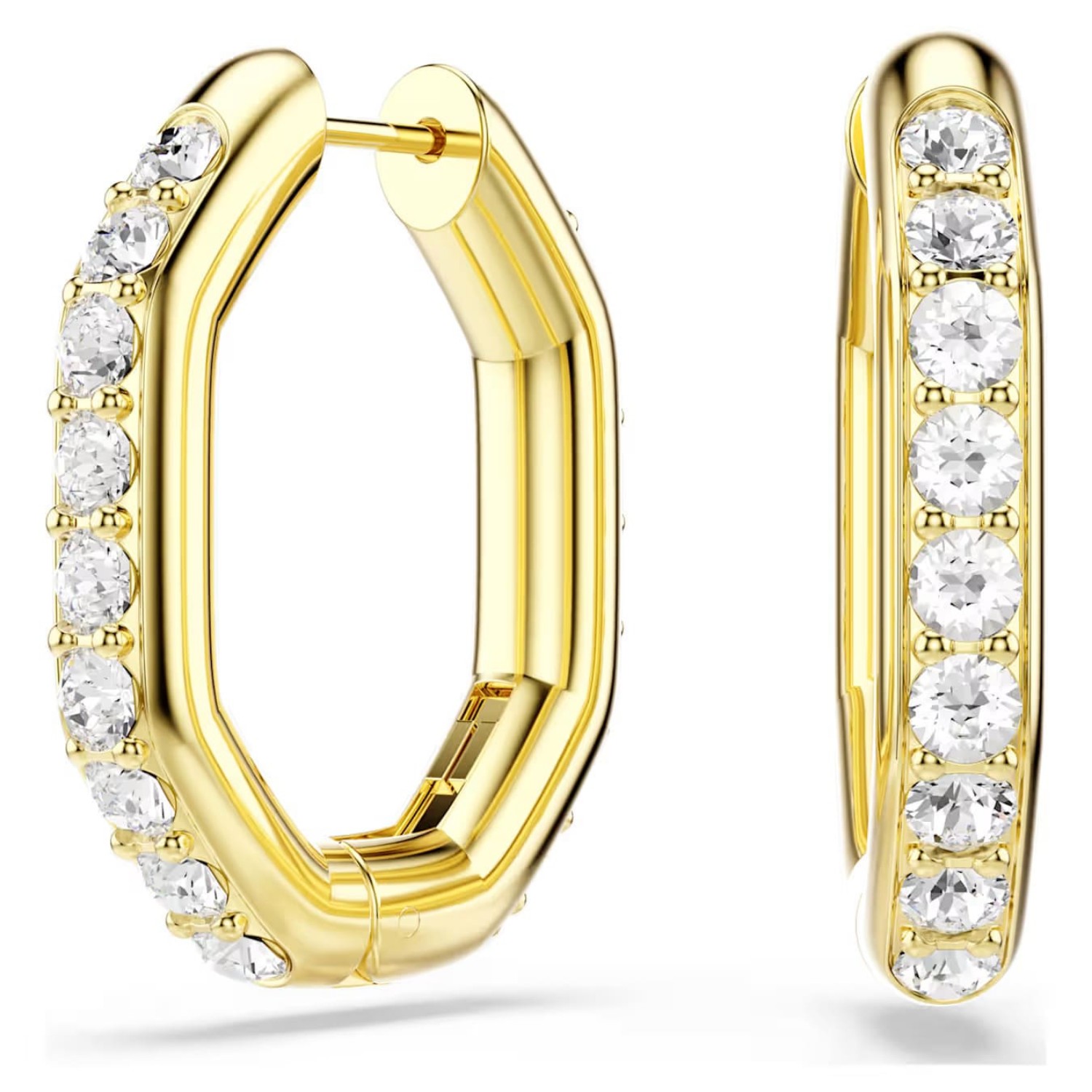 Swarovski øredobber Dextera hoop earrings Octagon shape, Round cut, White, Gold-tone plated - 5724584