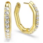 Swarovski øredobber Dextera hoop earrings Octagon shape, Round cut, White, Gold-tone plated - 5724584