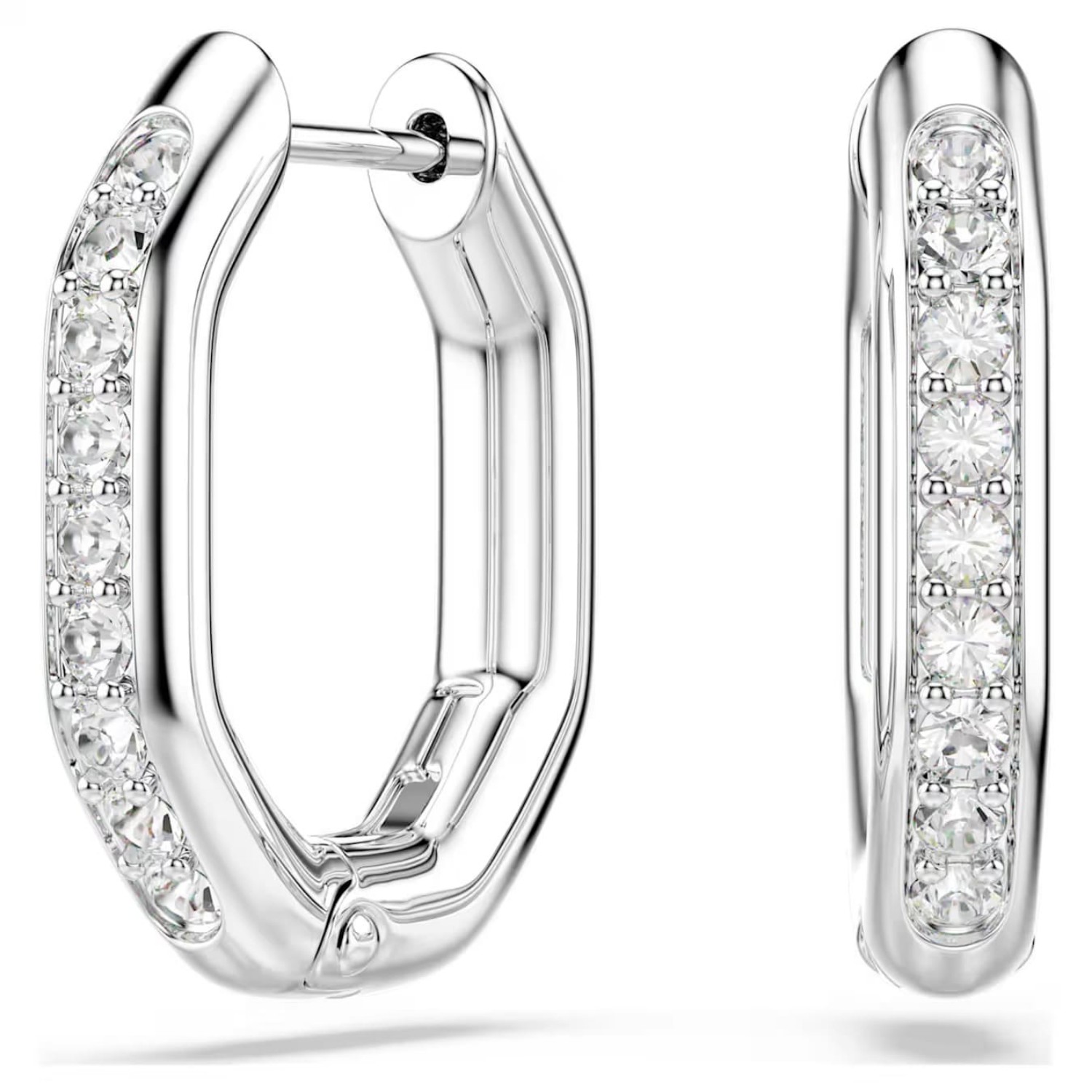 Swarovski øredobber Dextera hoop earrings Octagon shape, Round cut, White, Rhodium plated - 5724585