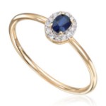 Diamantring i gult gull 14kt med 0,07ct WSI og safir - 57577