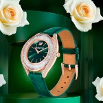 Swarovski klokke Crystalline Aura watch Swiss Made, Leather strap, Green, Rose gold-tone finish - 5644078
