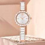 Swarovski klokke Matrix Bangle watch Swiss Made, Crystal bracelet, White, Rose gold-tone finish - 5677484