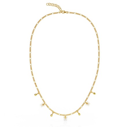 Kjede i forgylt sølv Figaro med hvite sommerfugler og dråper - 865803 Kjede i forgylt sølv Figaro med hvite sommerfugler og dråper - 865803