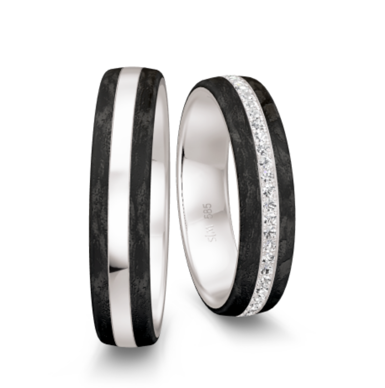 Gifteringer med carbon, diam. 0.303 ct, 5 mm. Carbon - 4981458