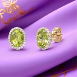 Diamant øredobber i gull 14 kt med 0,27 ct  WSI og peridot - 47395