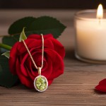 Diamantsmykke i gult gull 0,16ct WSI diamant og peridot - 27252