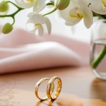 Giftering i gult gull 14kt, 4 mm, modell 167. RUBIN - 1240