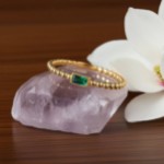 Gullring 14 kt med grønn zirkon - 57373