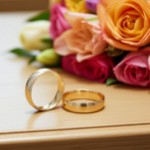 Giftering i gult gull 14kt, 5 mm, modell 167. RUBIN - 1250