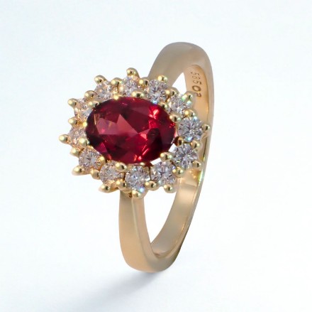 Diamantring i gult gull med rhodolitt og diamanter 0,36ct W-Si - Bur573001 Diamantring i gult gull med rhodolitt og diamanter 0,36ct W-Si - Bur573001