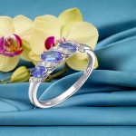 Diamantring i 14K hvitt gull med 0,03ct WSI og tanzanitt - 57576