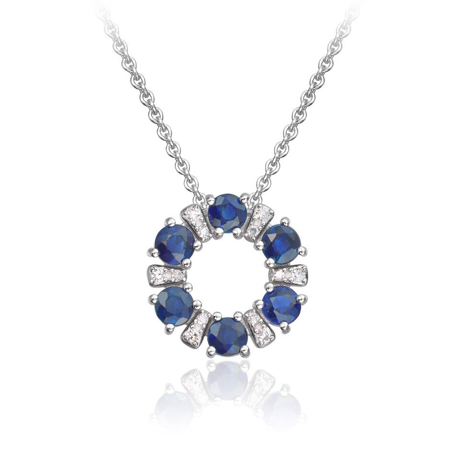 Diamantsmykke Sirkel med 0,02 ct WSI og safir i hvitt gull 14 kt - 27519