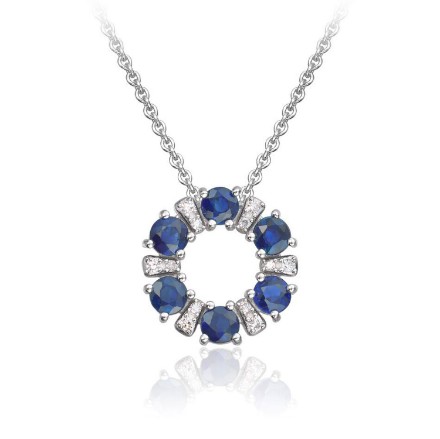 Diamantsmykke Sirkel med 0,02 ct WSI og safir i hvitt gull 14 kt - 27519 Diamantsmykke Sirkel med 0,02 ct WSI og safir i hvitt gull 14 kt - 27519