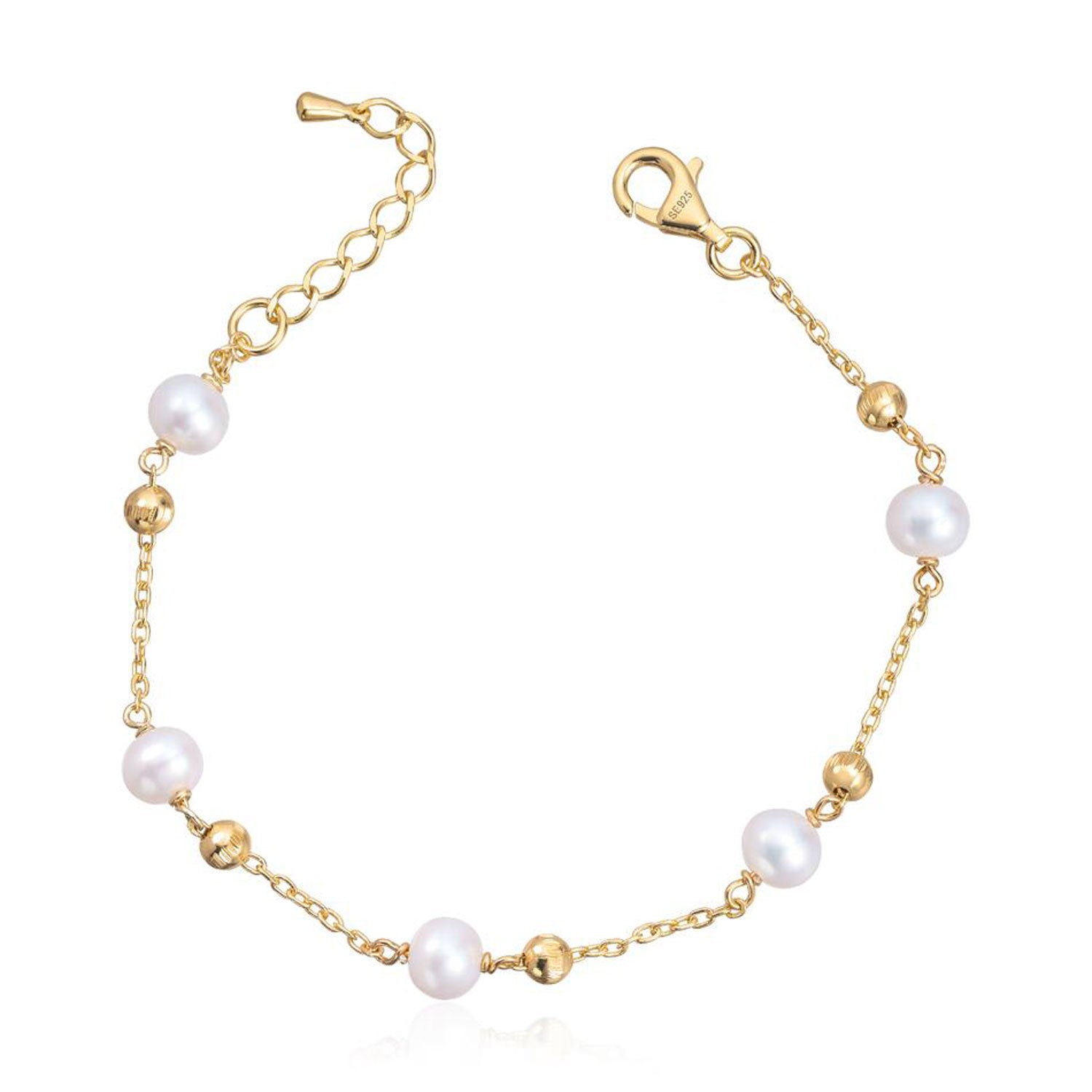 Armbånd FV perle i forgylt sølv, 18.5 cm - 3019219