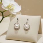 Gulløredobber i 14kt gull med diamanter 0,09 ct og Akoya perle 8 mm - bur721149