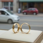 Gifteringer i gult gull 14kt, 4 mm, modell 167. RUBIN - 1240