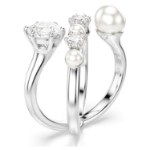 Swarovski Matrix cocktail ring Crystal pearl, Round cut, White, Rhodium plated - 5714378