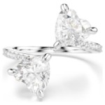 Swarovski Mesmera open ring Heart cut, Pavé, White, Rhodium plated