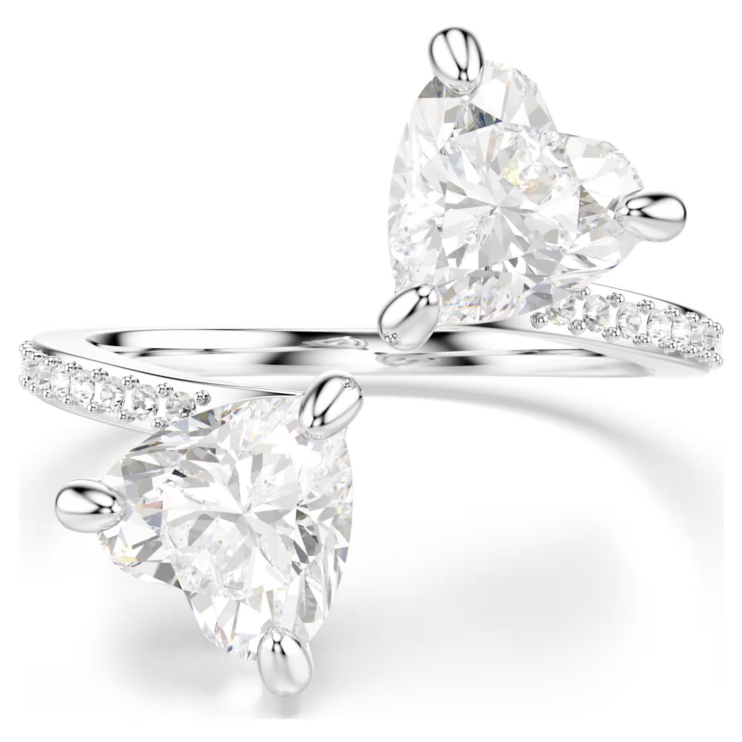 Swarovski Mesmera open ring Heart cut, Pavé, White, Rhodium plated