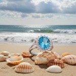 Diamantring med 0,08ct WSI og topas i hvitt gull 14 kt - 57338