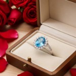 Diamantring med 0,08ct WSI og topas i hvitt gull 14 kt - 57338