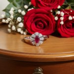 Diamantring i gull 0,12 ct W-SI og rubin-5702860