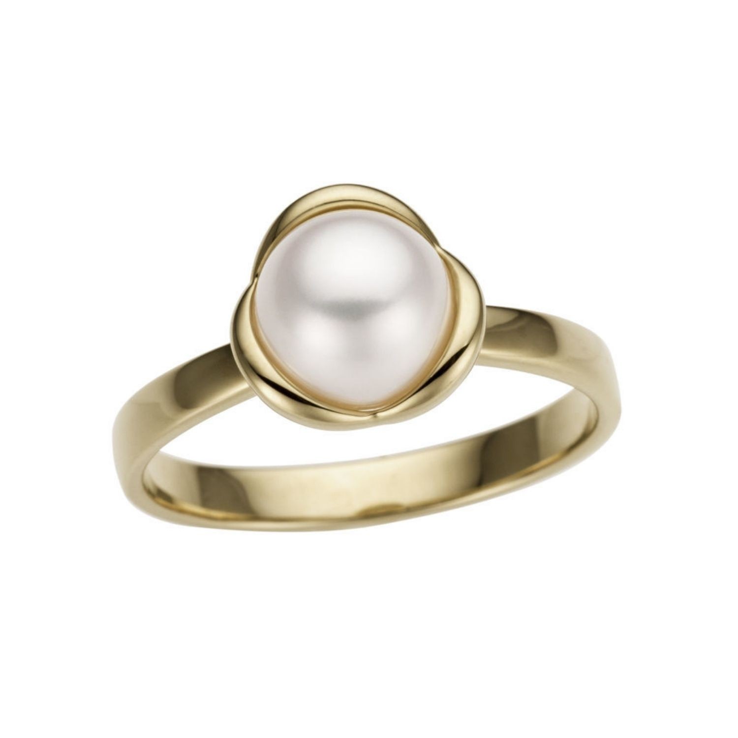 Gullring i 14 kt gult gull med ferskvannperle - BUR511011