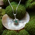 Diamantsmykke med 0,06 ct W-Si og smaragd-27058